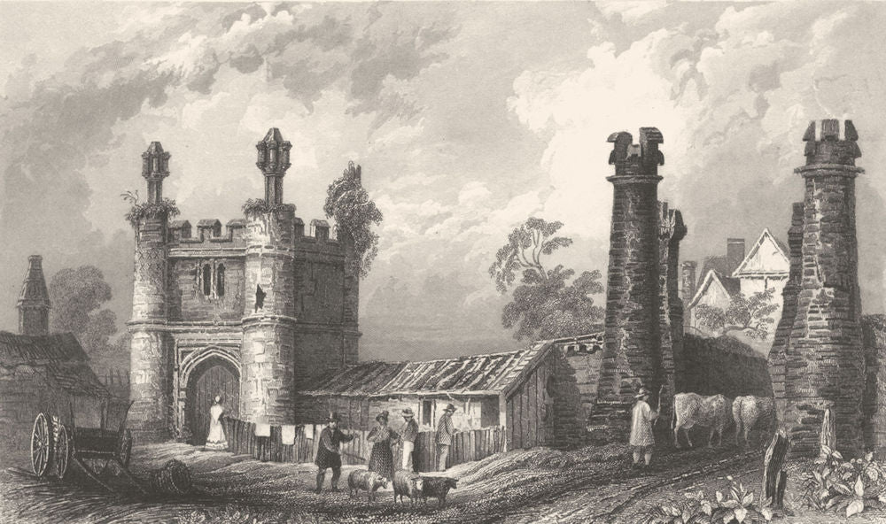 ESSEX. Remains Beckenham Hall. Figures. cows. Cart. (Bartlett) 1834 old print